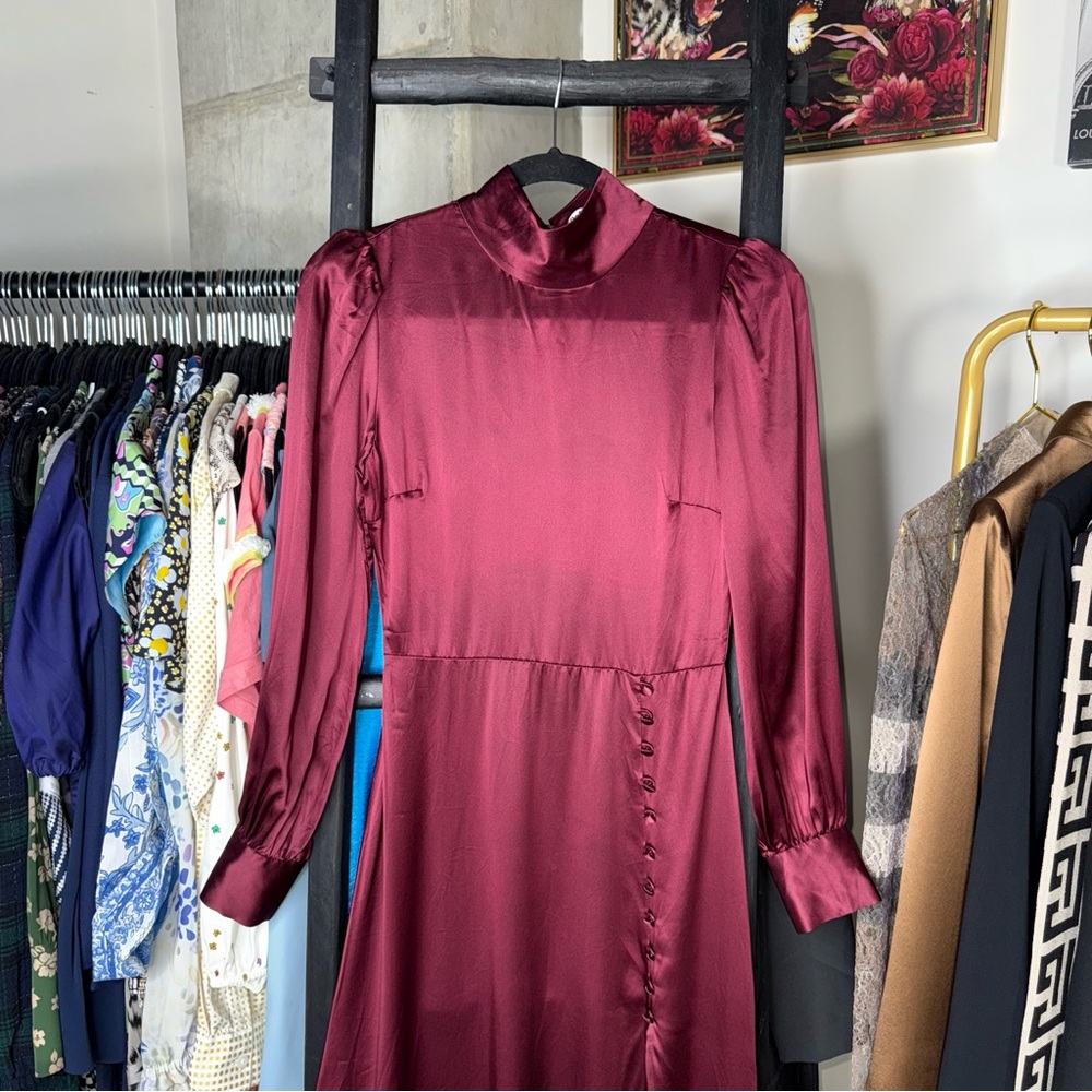 Reformation Maple Silk Midi Dress Plum Burgundy Womens 2 EUC - Picture 10 of 17